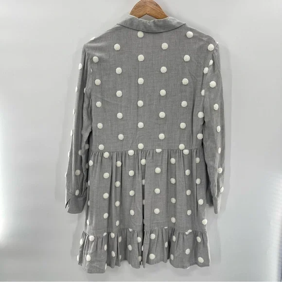 Zara Pom Polka Dot Babydoll Mini Contrast Dress Gray White Shirt Size Medium - Picture 11 of 15